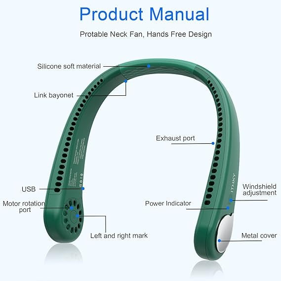 Wearable Neck Fan – Bladeless, USB Rechargeable with 3 Speeds, 360° Cooling for Home, Office, and Outdoors