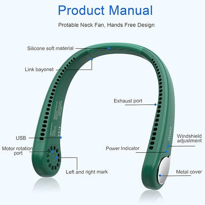 Wearable Neck Fan – Bladeless, USB Rechargeable with 3 Speeds, 360° Cooling for Home, Office, and Outdoors