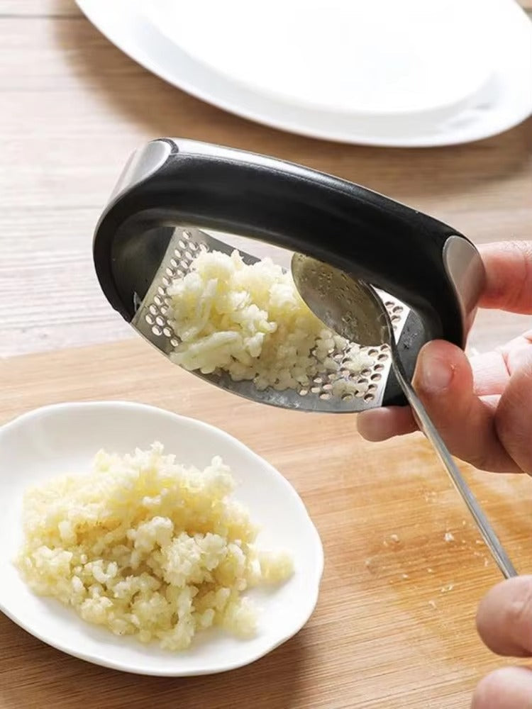 Stainless Steel Garlic Press — Manual Mincer & Chopping Tool | Curved Design for Easy Garlic & Vegetable Prep | Kitchen Gadget