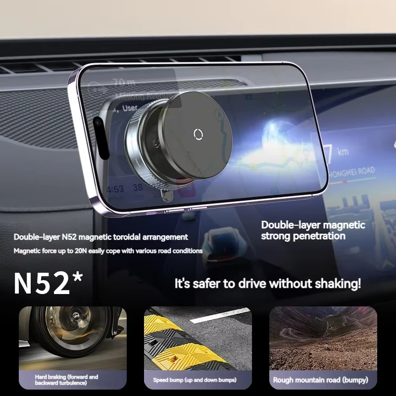 Vacuum Magnetic Car Phone Holder — Universal Suction Cup Stand for iPhone Pro Max & Samsung | Mirror, Gym, Bath & Shower Mount