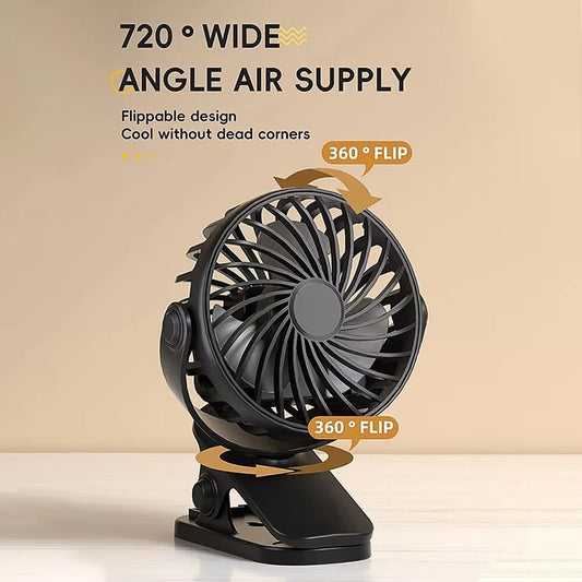 720° Rotating Clip-On Fan with Nightlight – Rechargeable & Portable