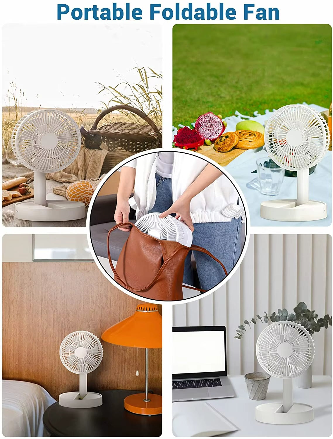Portable Foldable USB Fan – 4-Speed Rechargeable Table Fan with Timer