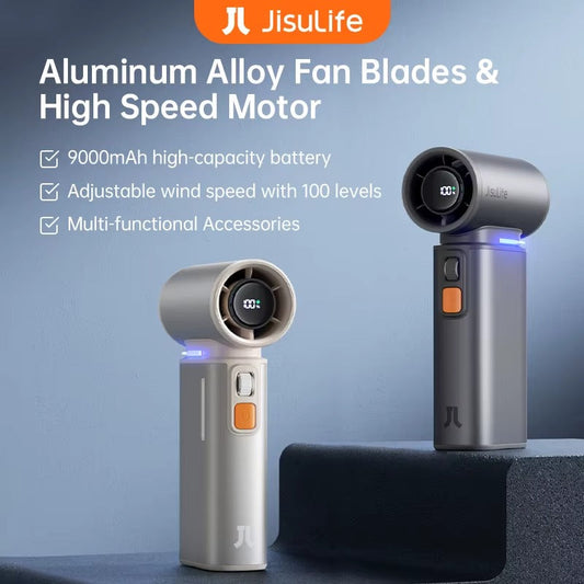 JISULIFE Turbo Handheld Fan – 100 Speeds, 9000mAh Battery & LED Display