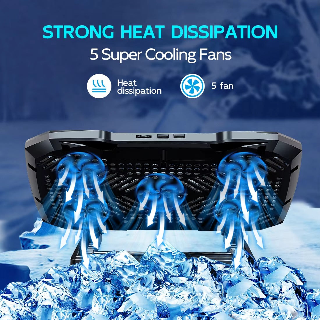 COOLCOOLD Laptop Cooling Pad for 12-17 Inch Laptops — 5 Quiet Fans, 5 Adjustable Angles, with Phone Holder | Laptop Cooler Stand