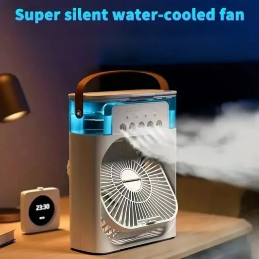Summer Cooling Fan Desktop Humidifier – USB Portable Hydrocooling Chiller with Five-Hole Spray for Office & Travel