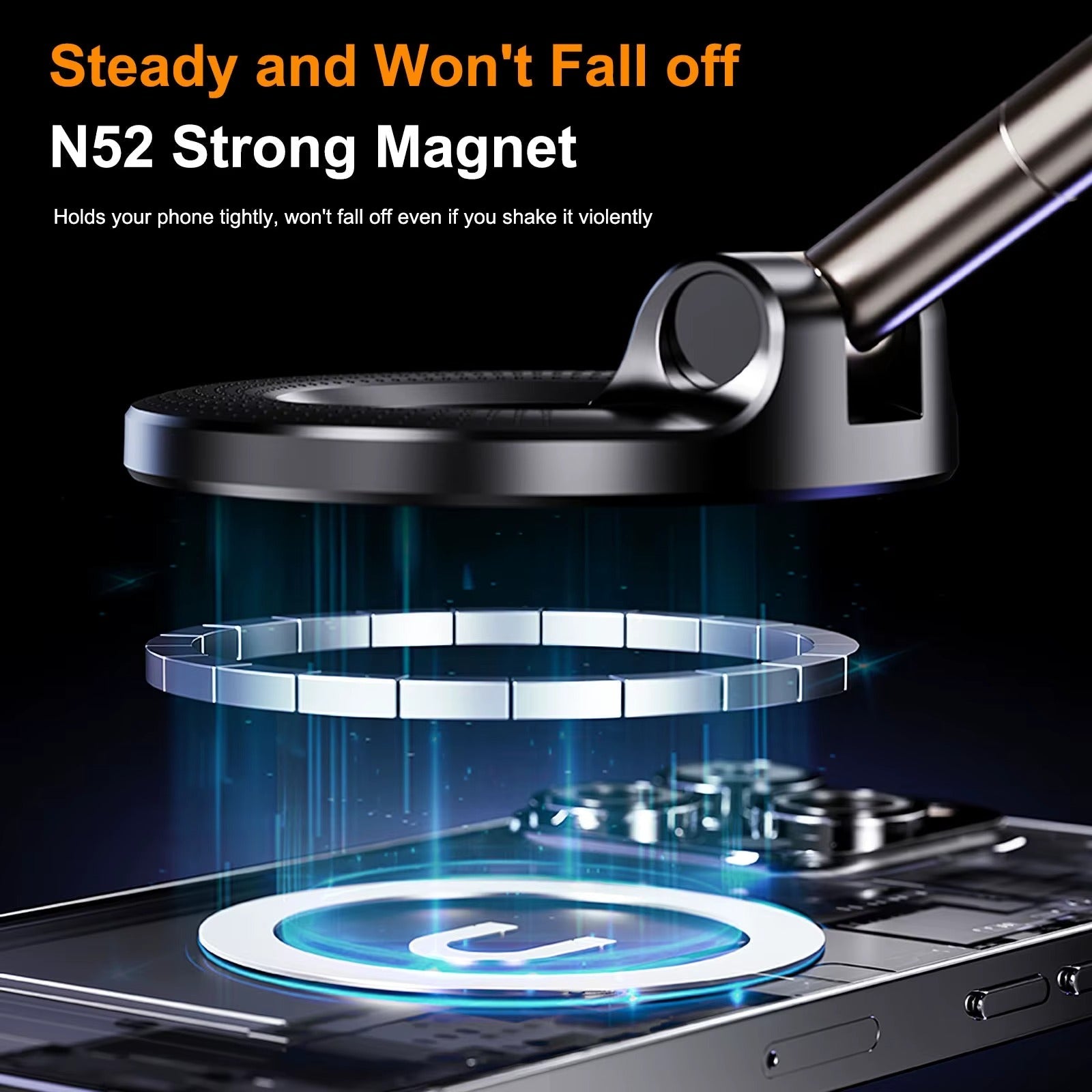 Car Mount Electric Vacuum Magnetic Holder — Foldable Strong Suction Phone Stand for Mobiles | Perfect for Live Streaming