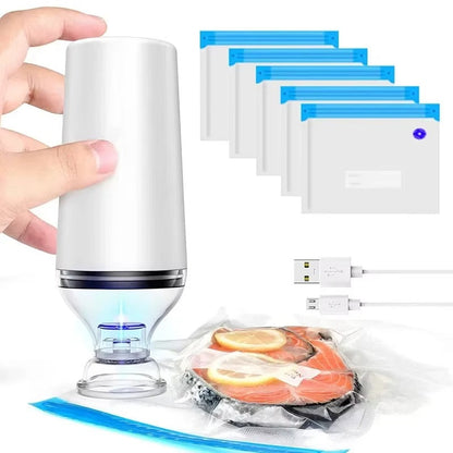 مجموعة أكياس تفريغ الهواء القابلة لإعادة الاستخدام مع مضخة إغلاق USB - خالية من مادة BPA وجاهزة للطهي باستخدام تقنية Sous Vide