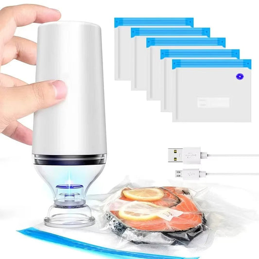 مجموعة أكياس تفريغ الهواء القابلة لإعادة الاستخدام مع مضخة إغلاق USB - خالية من مادة BPA وجاهزة للطهي باستخدام تقنية Sous Vide