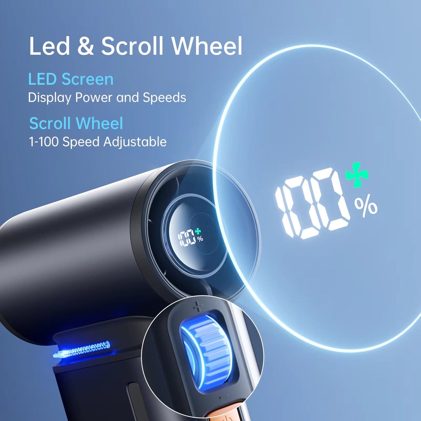 JISULIFE Turbo Handheld Fan – 100 Speeds, 9000mAh Battery & LED Display