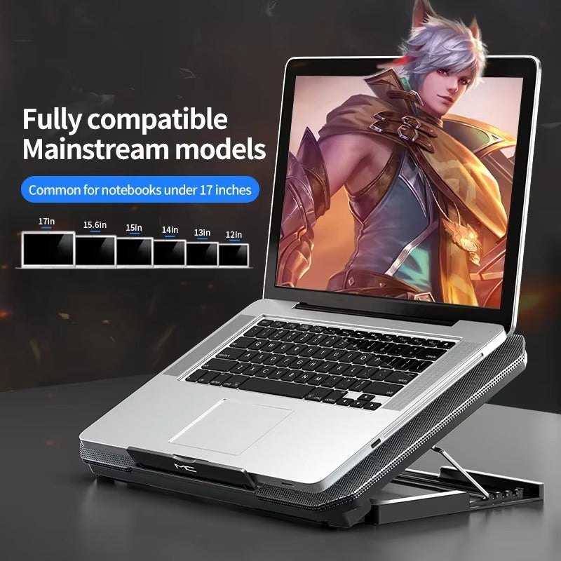Q100 17-Inch Gaming Laptop Cooler — LED Screen Cooling Pad with 2600RPM Fan & Dual USB Ports | Adjustable Notebook Stand for Laptops