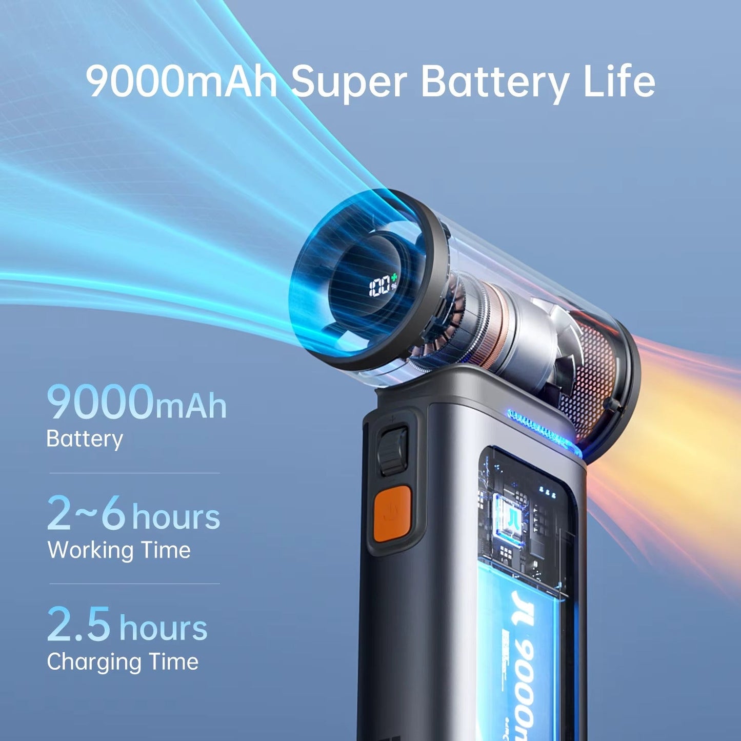 JISULIFE Turbo Handheld Fan – 100 Speeds, 9000mAh Battery & LED Display