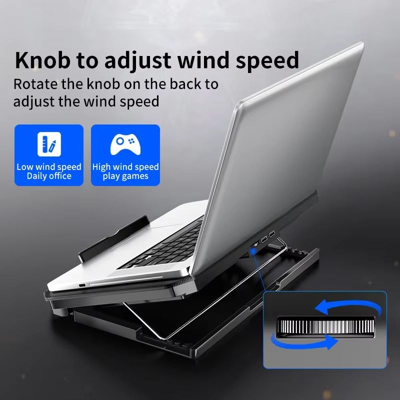Q100 17-Inch Gaming Laptop Cooler — LED Screen Cooling Pad with 2600RPM Fan & Dual USB Ports | Adjustable Notebook Stand for Laptops