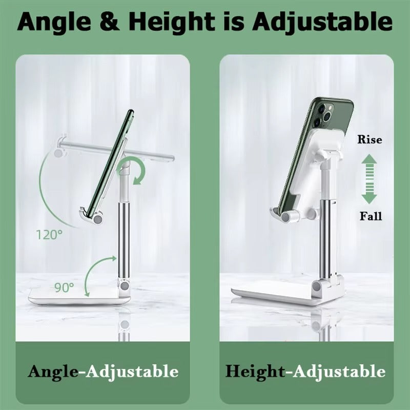 Foldable Mobile Phone Stand — Adjustable Angle & Height | Silicone Pad Desktop Holder for Tablet, iPad & Smartphones | Portable & Sturdy