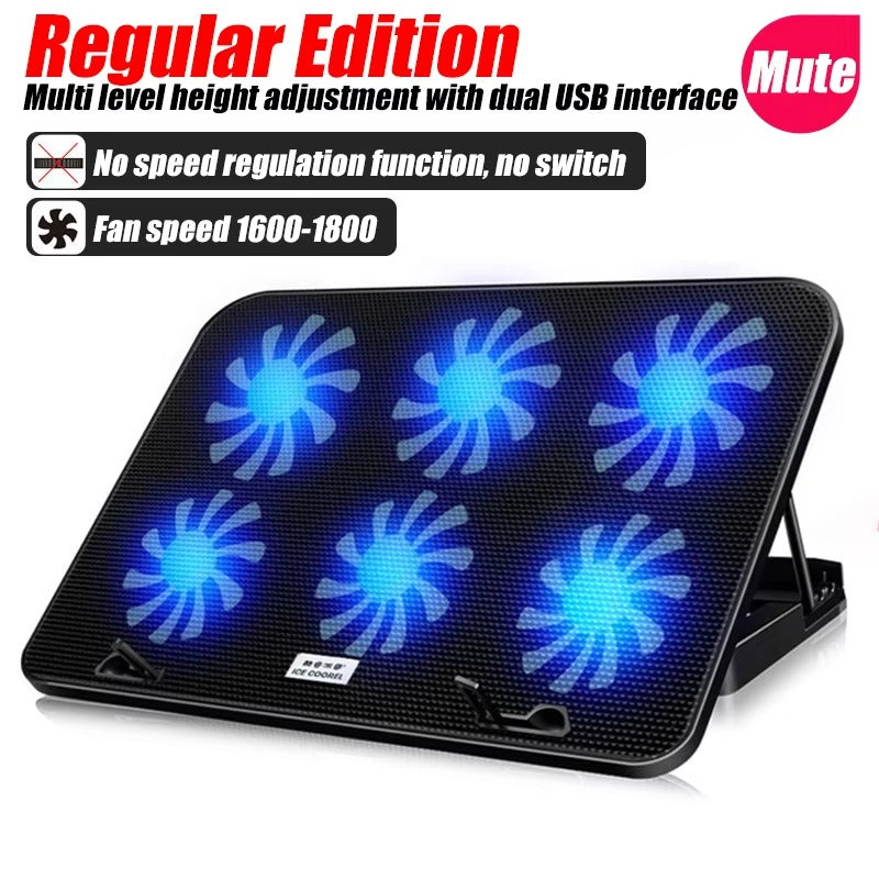 COOLCOLD A9 RGB Gaming Laptop Cooler — 6 Fan Notebook Cooling Pad with LED Lights & 2 USB Ports | Stand for 13-18 Inch Laptops & MacBooks