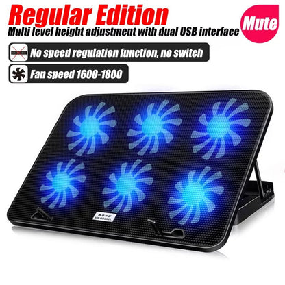 COOLCOLD A9 RGB Gaming Laptop Cooler — 6 Fan Notebook Cooling Pad with LED Lights & 2 USB Ports | Stand for 13-18 Inch Laptops & MacBooks