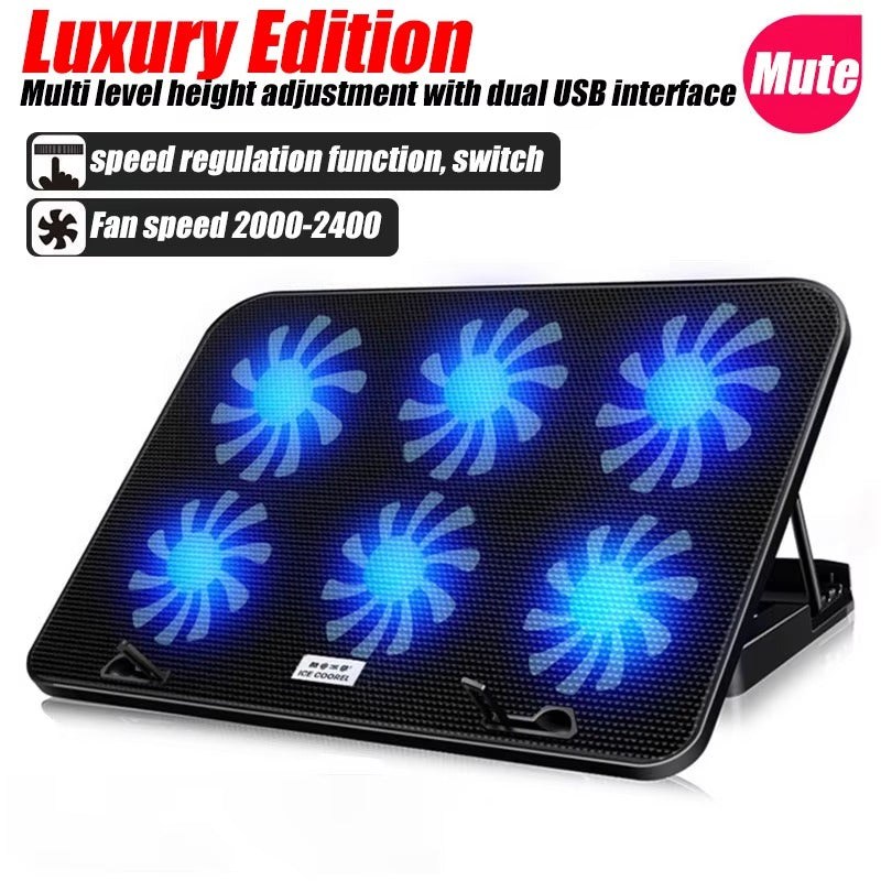 COOLCOLD A9 RGB Gaming Laptop Cooler — 6 Fan Notebook Cooling Pad with LED Lights & 2 USB Ports | Stand for 13-18 Inch Laptops & MacBooks